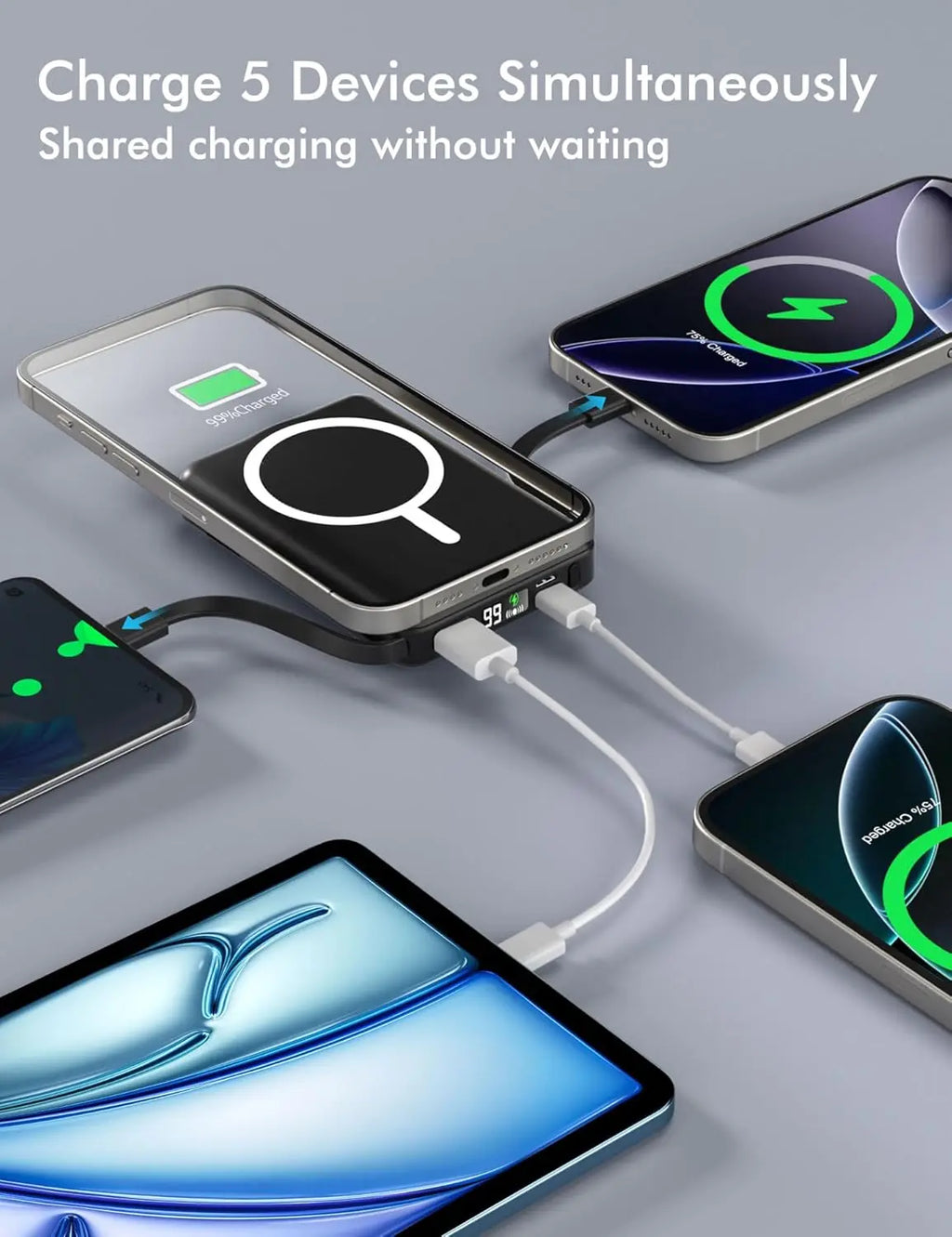 Podoru 10000Mah Magnetic Power Bank, Built-In Type-C & Lightning Cable, Multi Device Charging, Magsafe Wireless Charge, Smart Digital Display, Ios & Android Compatible, Compact Portable Travel Charger Summerwins