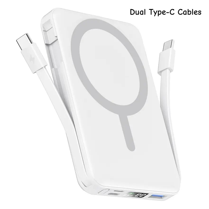 Podoru 10000Mah Magnetic Power Bank, Built-In Type-C & Lightning Cable, Multi Device Charging, Magsafe Wireless Charge, Smart Digital Display, Ios & Android Compatible, Compact Portable Travel Charger Summerwins