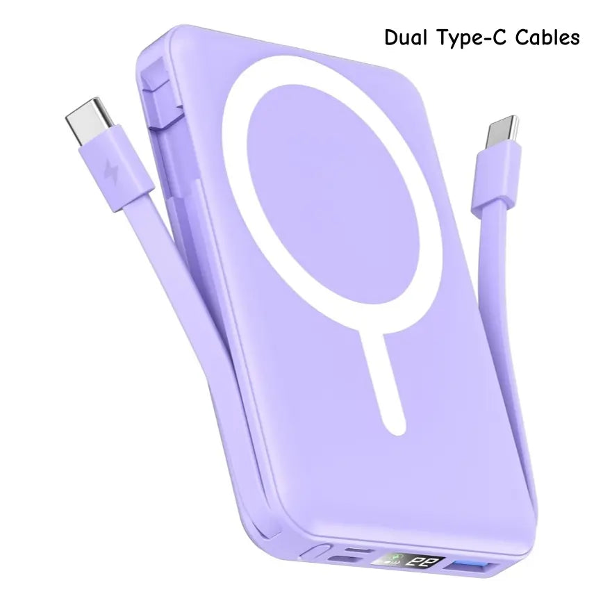Podoru 10000Mah Magnetic Power Bank, Built-In Type-C & Lightning Cable, Multi Device Charging, Magsafe Wireless Charge, Smart Digital Display, Ios & Android Compatible, Compact Portable Travel Charger Summerwins