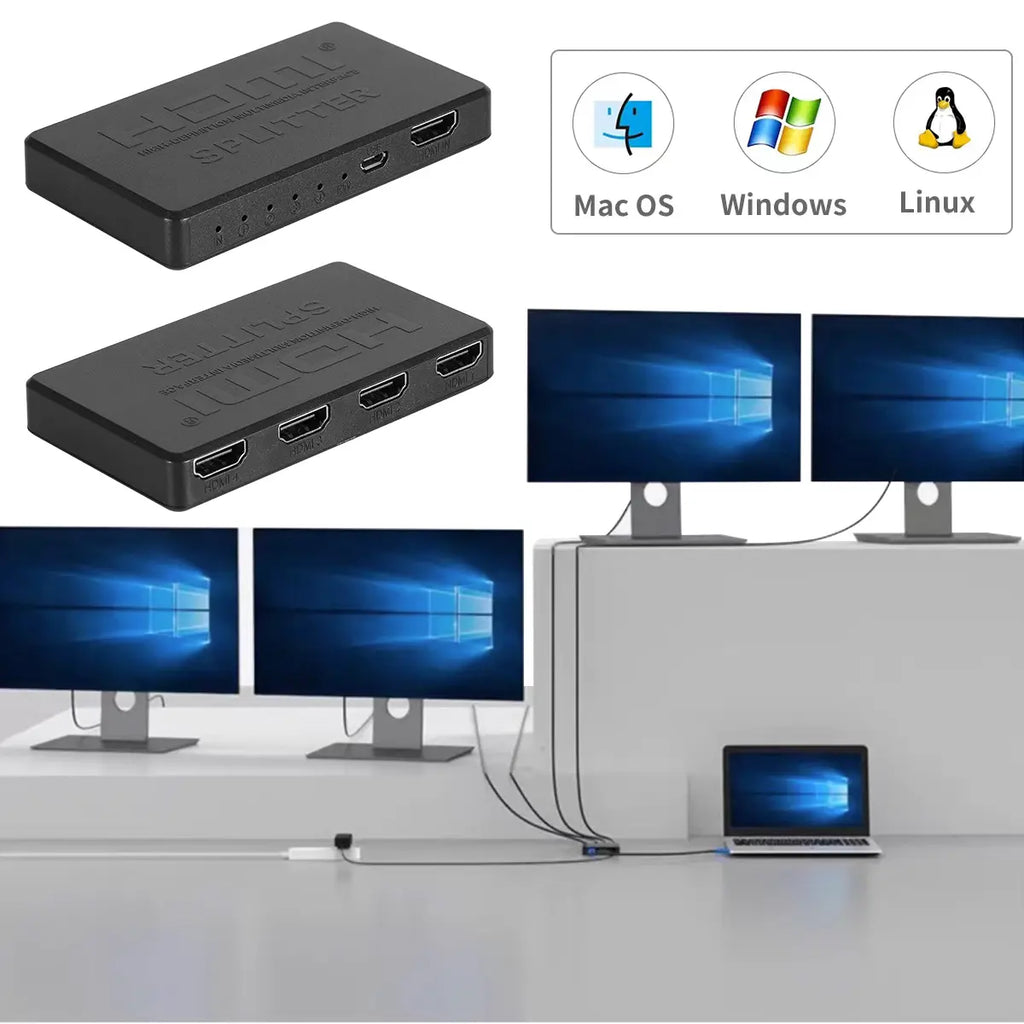 HDMI Splitter 1 in 4 Out 4K UHD HD 1080P 4-Port Repeater Splitter Amplifier