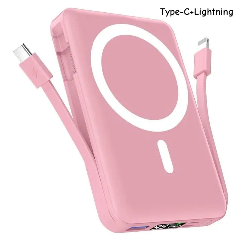 Podoru 10000Mah Magnetic Power Bank, Built-In Type-C & Lightning Cable, Multi Device Charging, Magsafe Wireless Charge, Smart Digital Display, Ios & Android Compatible, Compact Portable Travel Charger Summerwins