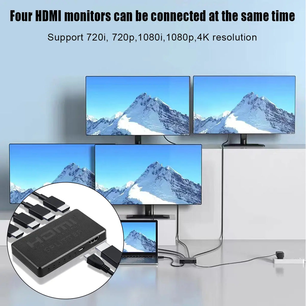 HDMI Splitter 1 in 4 Out 4K UHD HD 1080P 4-Port Repeater Splitter Amplifier