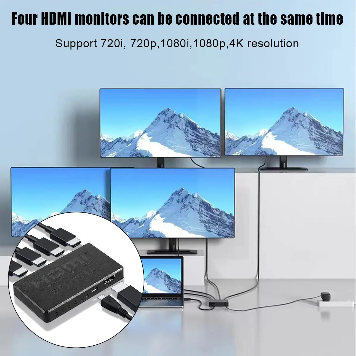 HDMI Splitter 1 in 4 Out 4K UHD HD 1080P 4-Port Repeater Splitter Amplifier