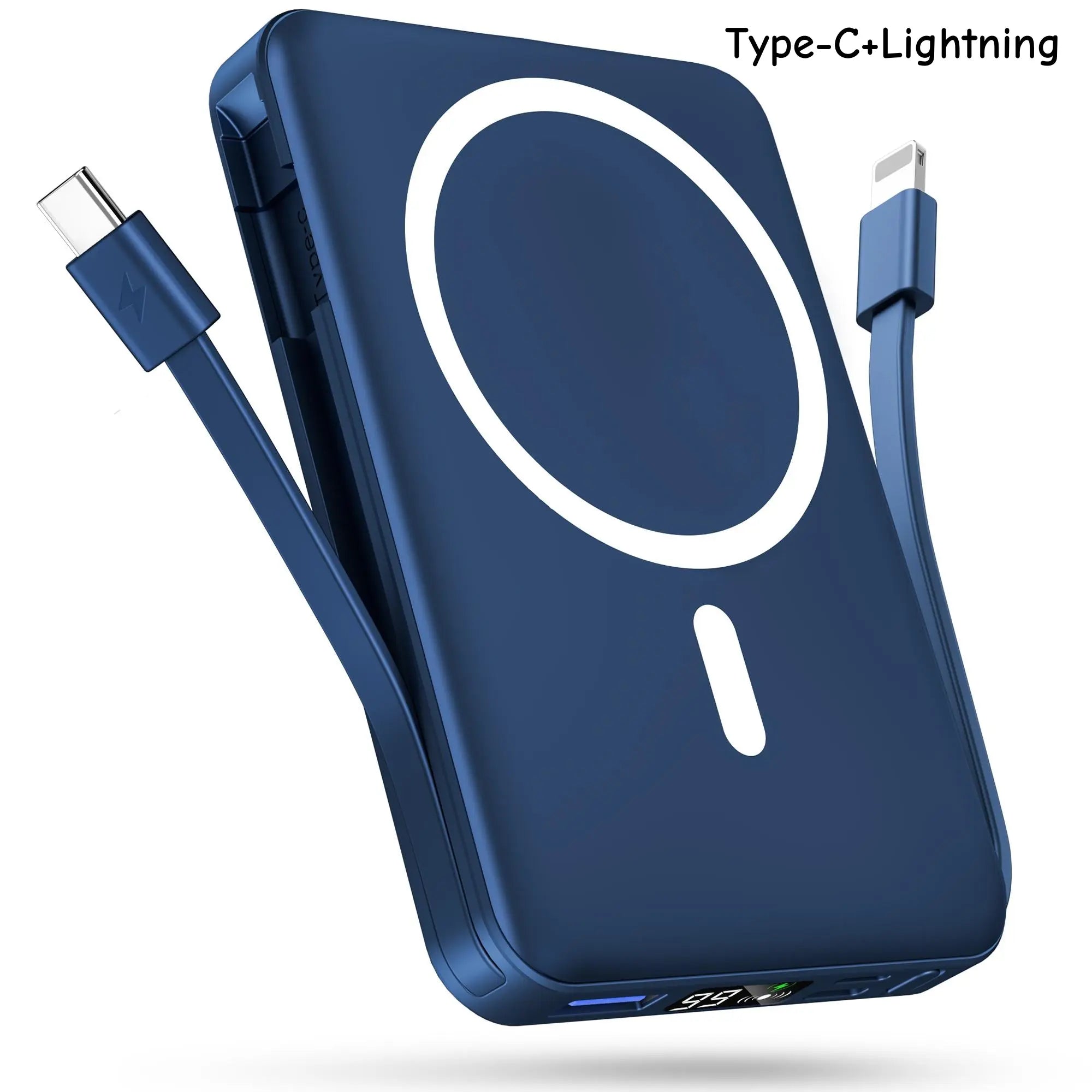Podoru 10000Mah Magnetic Power Bank, Built-In Type-C & Lightning Cable, Multi Device Charging, Magsafe Wireless Charge, Smart Digital Display, Ios & Android Compatible, Compact Portable Travel Charger Summerwins