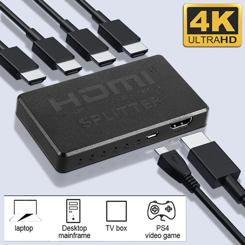 HDMI Splitter 1 in 4 Out 4K UHD HD 1080P 4-Port Repeater Splitter Amplifier