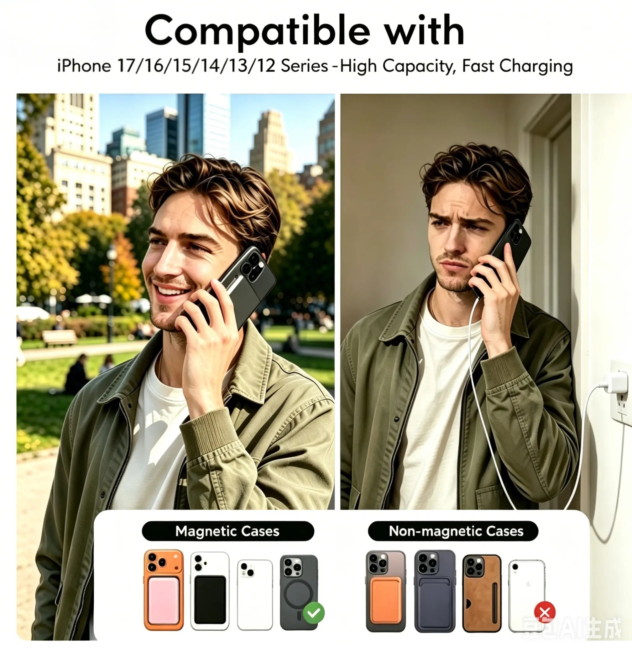 Podoru 10000Mah Magnetic Power Bank, Built-In Type-C & Lightning Cable, Multi Device Charging, Magsafe Wireless Charge, Smart Digital Display, Ios & Android Compatible, Compact Portable Travel Charger Summerwins